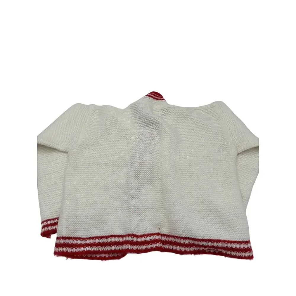 Vintage Penney’s Toddler Cardigan Size 3 White Red Stripe Orlon Acrylic